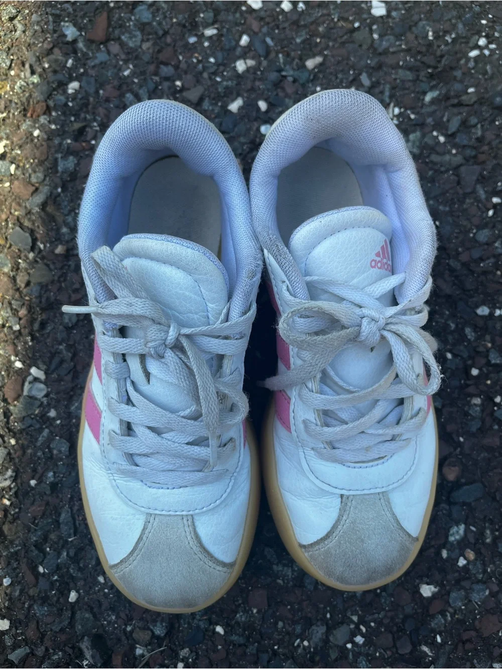 adidas Kids White Sneakers with Pink Stripes